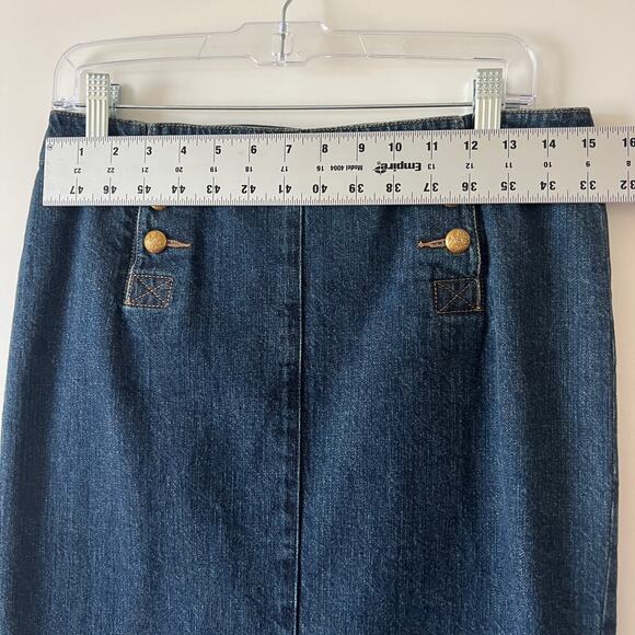 Vintage Ralph Lauren Jeans Co Dark Denim Gold Button Pencil Skirt Womens 8P - Picture 11 of 11